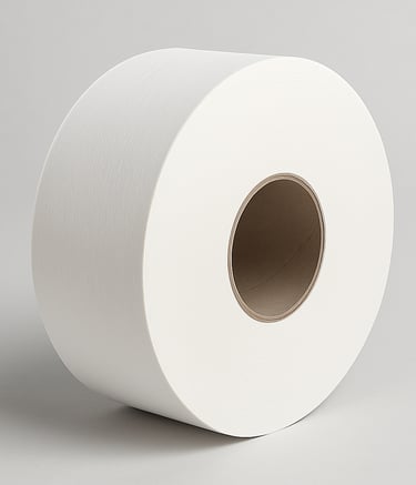 "Jumbo toilet paper roll on plain background"