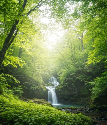 a waterfall in the middle of a forest