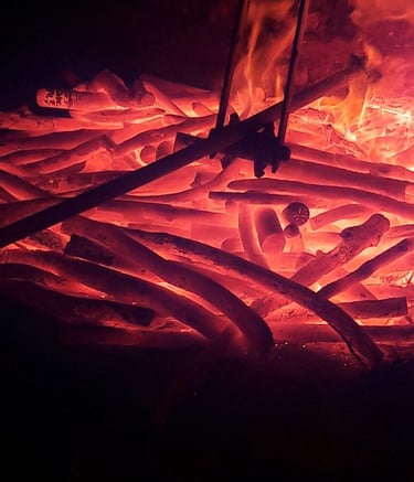 a fire of binchotan white charcoal