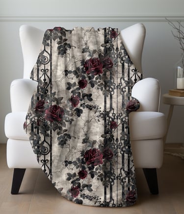 Cozy floral fleece blanket draped over chair from URunique21 collection