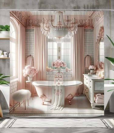Victorian-style shower curtain in romantic pink tones – URunique21 bathroom decor
