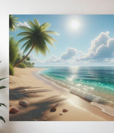 Coastal palm tree canvas wall art with sunny skies – URunique21 tropical print