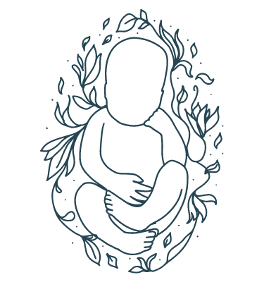 illustration stylisée bleue d'un bébé lové dans des feuilles