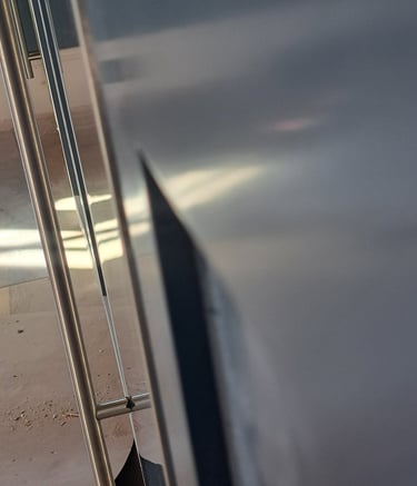 shows the precise alignment of an ice machine front door panel and a cabinet door panel