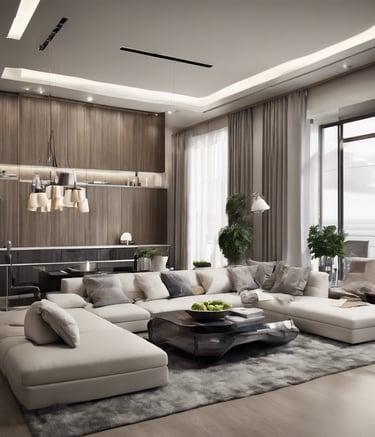 a living room with a couch and a table