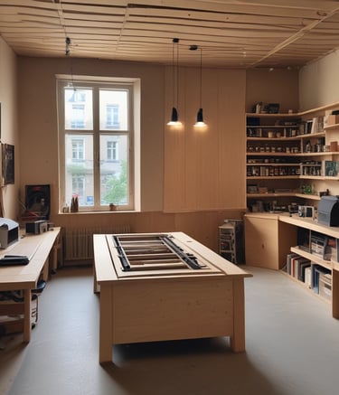 Artisan applying fabric to a sound absorber, highlighting the handcrafted detail.