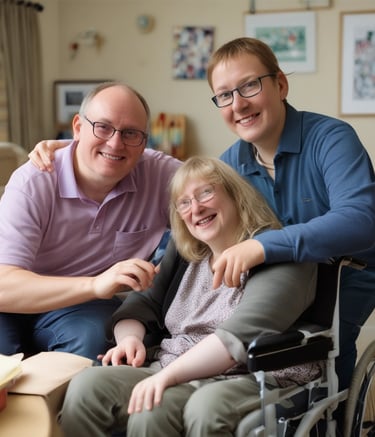 A service user practicing travel skills with a supportive mentor on a quiet street.