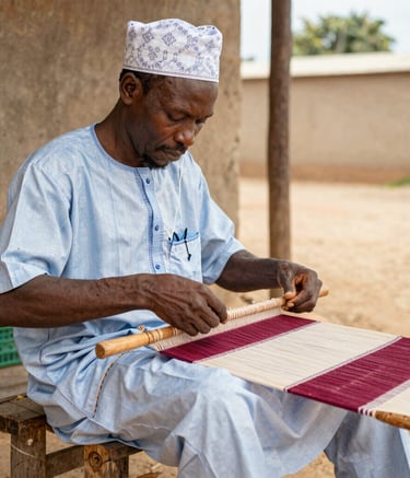 A vibrant installation piece blending traditional textiles with modern sculpture.