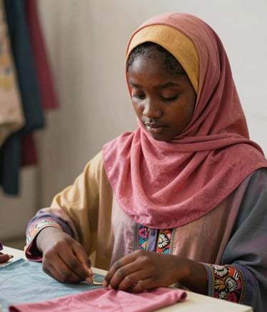 An outdoor cultural event with artists and visitors engaging under vibrant canopies.