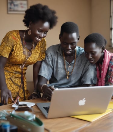 A team collaborating over a web design project on laptops.