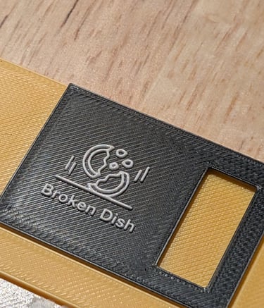 Broken dish logo on a 3d printed floppy disk