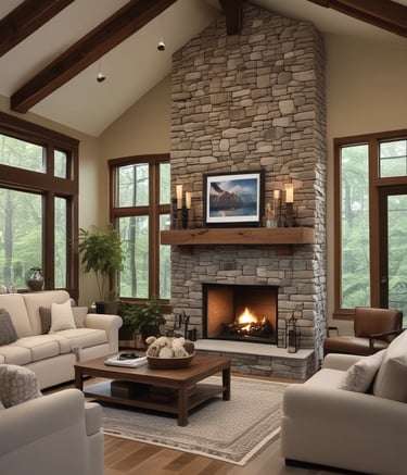 Cozy living room remodel showcasing warm wood tones and plush seating