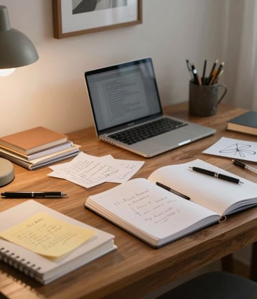 Open laptop displaying a text document and coffee cup nearby on a wooden desk.