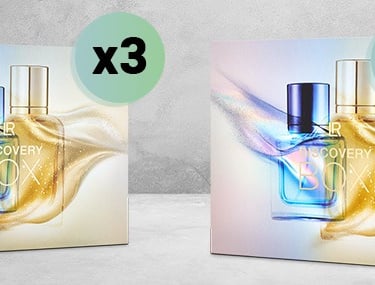 Bundles of three and five perfume discovery boxes featuring luxury fragrance samples.