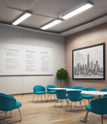 A confident solicitor negotiating with clients in an office