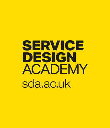 Service Design Academy logo with website URL on a bright yellow background.