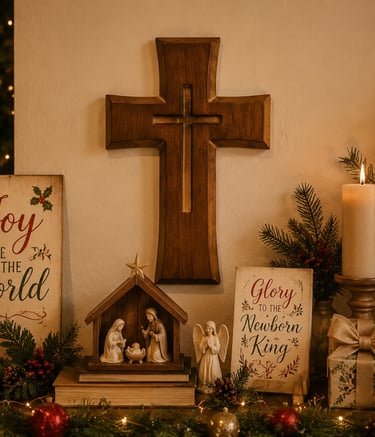 Wooden wall crosses displayed in church gift shops, Christian bookstores, and seasonal religious hom