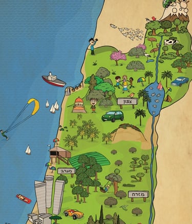 מפה מאויירת של ישראל, שימושית בזמן ההאזנה וגם כדי לעזור להורים בנהיגה