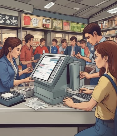 A team of developers collaborating on a software project in a modern office.