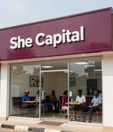 A modern bank branch with welcoming staff assisting clients.