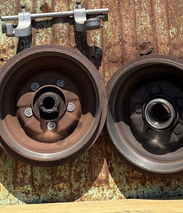 freshly machined Studebaker drums