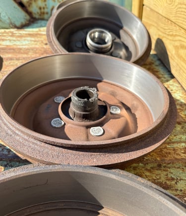 freshly machined Studebaker drums