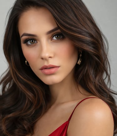 a woman in a red dress with a red dress