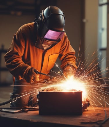Stacked profile iron beams in dark brown and gold tones.