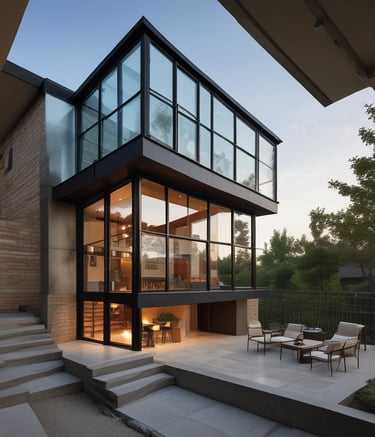 Steel construction house frame being assembled outdoors.