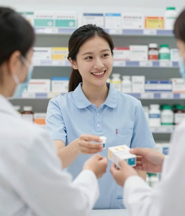Courier handing over a medical specimen package to a hospital receptionist.