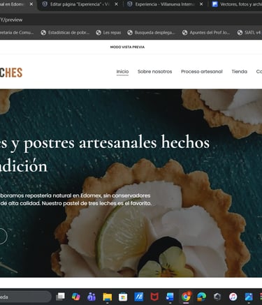 Detalle en primer plano de postres y repostería artesanal de Los Huaches con flores comestibles