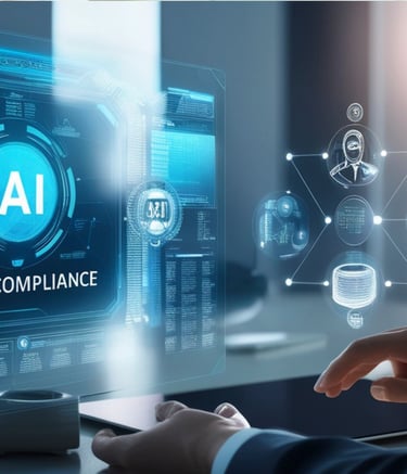 Professional using an AI legal compliance digital interface for automated regulatory monitoring.