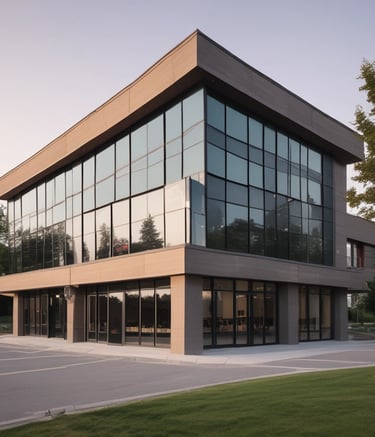 A diverse group of professionals shaking hands in a bright modern office.