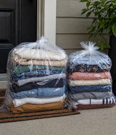 Pickup and delivery laundry service in Athens, AL with clean folded clothes packaged and ready on fr