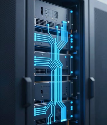 A minimalist, high-tech macro shot of a secure server room or circuit board with glowing blue light pathways. The aesthetic is clean and analytical, incorporating a palette of #0D1B2A and #1A3E6F with soft #D4DCE4 highlights to represent cybersecurity and data infrastructure.