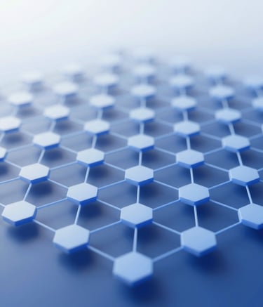 A high-tech digital visualization showing data flow and structured nodes in a 3D space, utilizing a palette of #2C528B and #A7B9CC against a clean background. Professional, tech-oriented, and minimalist.