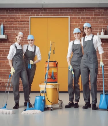 Professional cleaner tidying a modern apartment hallway.