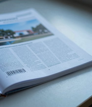 A close-up of a printed scientific journal with an ISSN barcode on a clean desk in a Southeast Asian / Indonesian university library. The lighting is soft, incorporating Medium Blue and Light Blue tones to convey a trusted academic mood.
