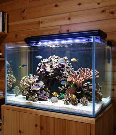 Close-up of a vibrant freshwater aquarium with colorful fish swimming among lush plants.