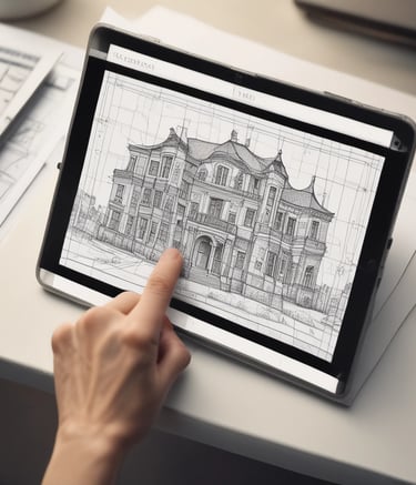 Close-up of hands holding a tablet displaying a 3D model of an industrial plant.