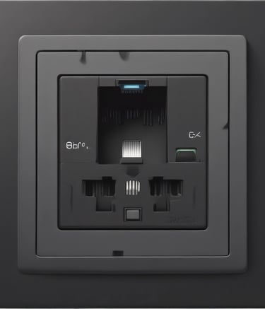 Wide shot of a renovated living room with new electrical outlets.