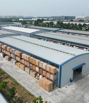 Steel framework of an industrial building with visible Prime Fix fasteners in a clear sky setting.