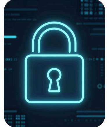 A conceptual image of digital security featuring a stylized padlock icon made of light-blue glowing lines (#587EA3) over a dark, sophisticated data background (#0A192F). The image communicates effortless efficiency and trust.