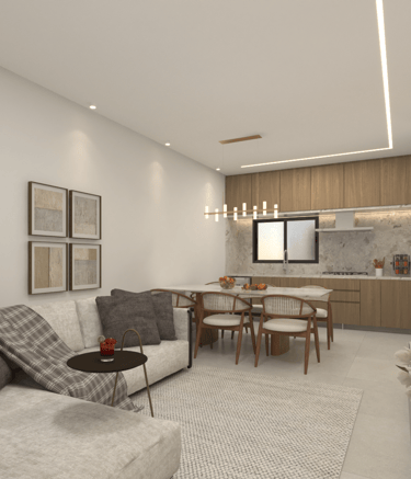 a living room with a couch and a table