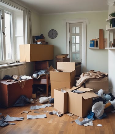 A team from Pioneer Clearance carefully removing furniture from a cozy living room in Loftus.