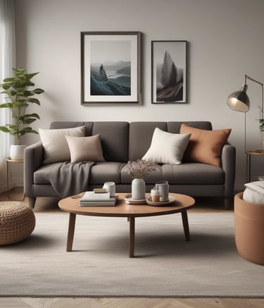 Salotto elegante e accogliente con colori neutri