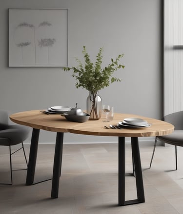 Workshop scene showing the crafting process of metal and MDF furniture.