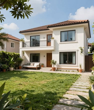 An elegant villa with lush gardens and pristine architecture