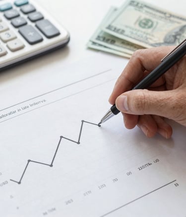 Professional accountant reviewing financial documents in a modern office