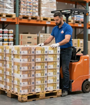 Shelves stacked neatly with boxes, showcasing organized pick and pack operations.